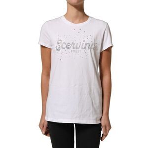 Scervino Street White Crew Neck Short Sleeves Embellished Women's T-shirt